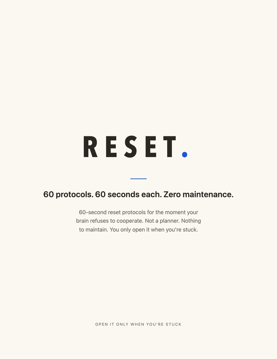 RESET deck cover page