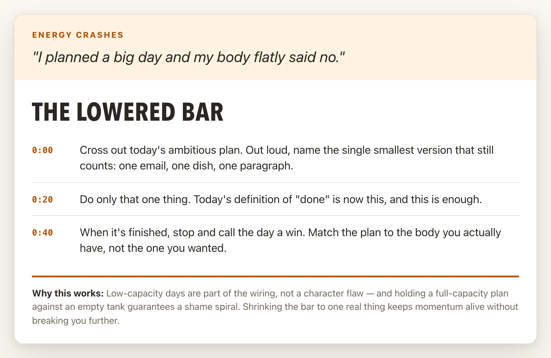 The actual Lowered Bar card from the deck